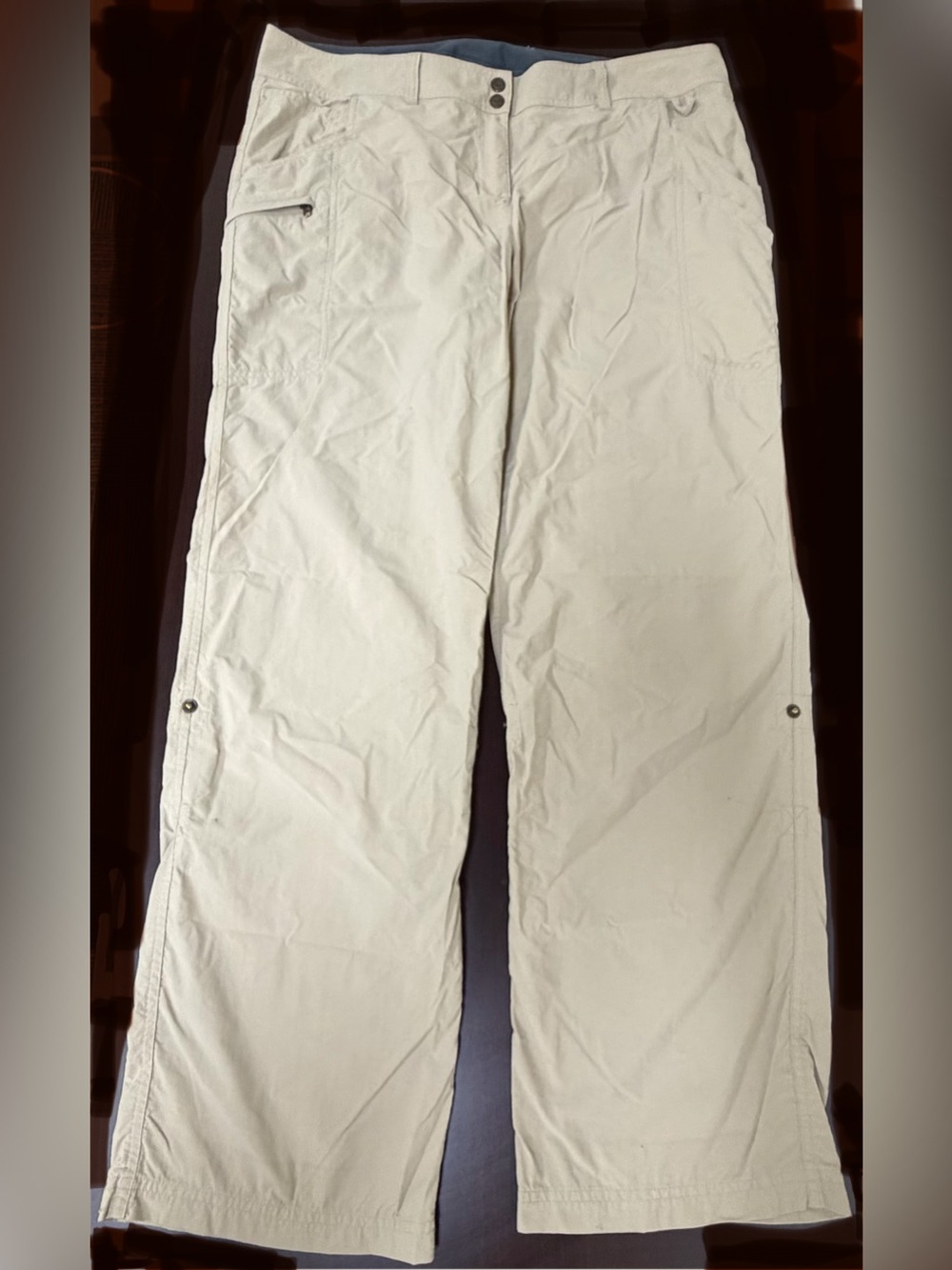 ExOfficio Women’s 16 Ivory Nylon Travel Hiking Pants Snap Hem